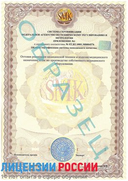 Образец сертификата соответствия (приложение) Лысьва Сертификат ISO 13485